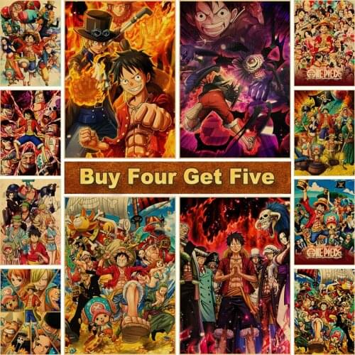 Vintage Classic Straw Hat Pirate Posters Kraft Paper Anime Poster and Prints for Home Decor Bedroom Bar Wall Art