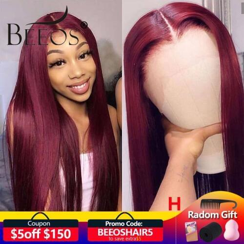Pre Plucked Burgundy Colored 13*6 Deep Part Lace Front Human Hair Wigs 99J Straight Lace Wigs Wig Peruvian Remy For Black Women