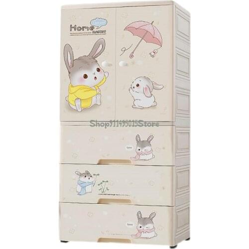 Simple Childrens Wardrobe Kid Baby Storage Cabinet Wardrobe Hanging Wardrobe Household Baby Bedroom Double Door