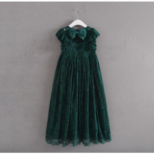 Clearance! Vintage Girls Dress Kids Backless Long Maxi Lace Dress with Bow Princess Wedding Party Christmas Dress Vestido