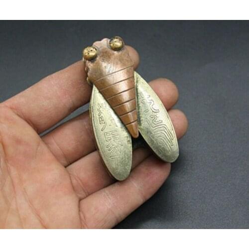 Collectable Old Copper Handmade Carved Cicada Statue Ink box