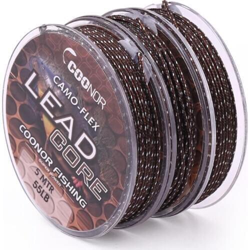 35lb 45lb 55lb 5m Fishing Line Leadcore Camouflage Coffee Carp Braided Line Hair Rigs Lead Core Tackle Fishing Accessories