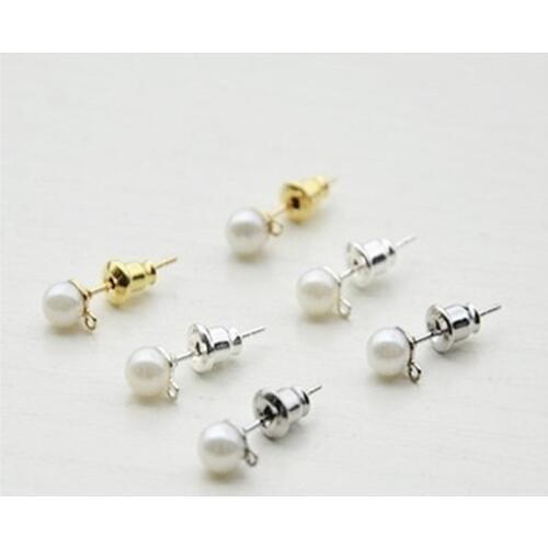 10pcs Round Imitation Pearl Earring Stud With Loop Gold Silver Color Stainless Steel Earrings Post Pins For Diy Jewelry Making