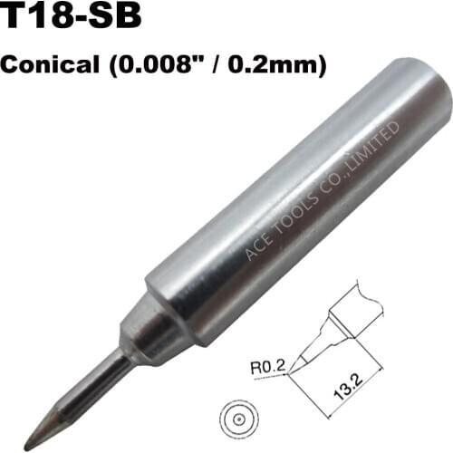 T18-SB Soldering Tip Conical 0.2mm 0.008" Fit HAKKO FX-888 FX-888D FX-8801 FX-600 Lead Free Iron Bit Nozzle Handle Pencil