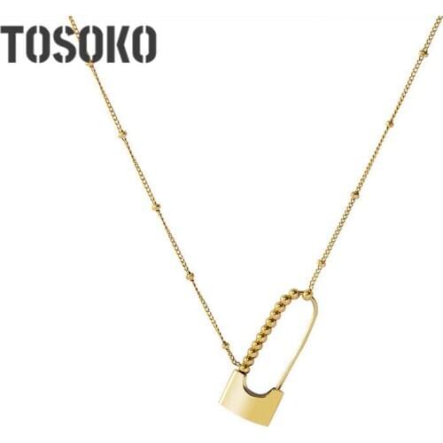 TOSOKO Stainless Steel Jewelry Folding Pin Metal Lock Necklace Female Creative Pendant Clavicle Chain BSP709