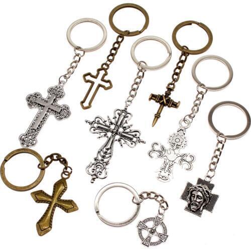 1 Piece Vintage Jesus Christianity Accessory Car Keychain Cross Keychain Handmade DIY Jewelry Car Key Chain Ring Holder For Men