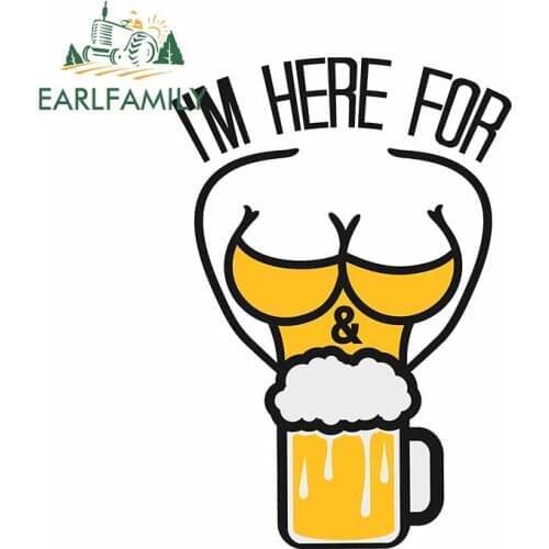 EARLFAMILY 13cm x 9.2cm for I Am Here for Beer Waterproof Car Sticker Window Trunk VAN Decal Personality Windshield Decoration
