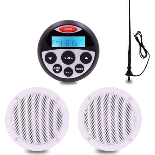 Waterproof Marine Audio Stereo Gauge Bluetooth Radio FM AM Receiver+4" Marine Speaker+FM Antenna For Boat RV Golf Cart Motorcycl