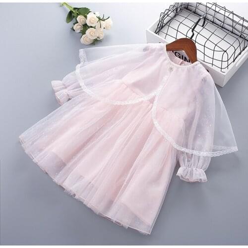 4-10 Years High Quality Spring Girl Dress 2021 New Chiffon Flower Draped Ruched Kid Children Clothing Girl Princess Dress