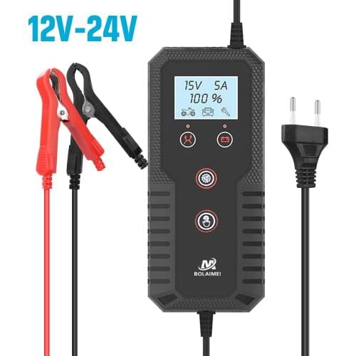 12v 24v 15A Car Battery Charger Automatic Charging for Lithium LiFePO4 AGM GEL Lead-Acid Battery Pulse Repair Motorcycle Charger