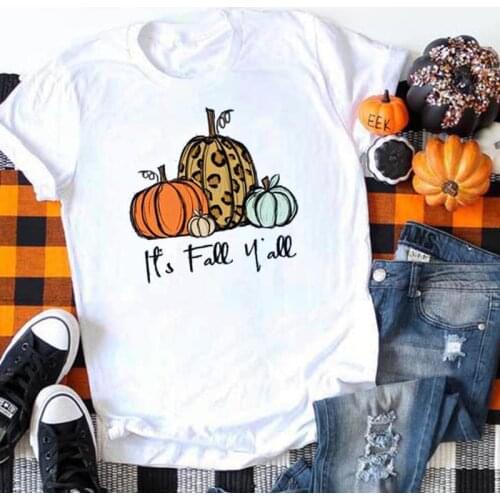 Its Fall Ya'll Shirt Pumpkin Tshirt Women Plus Size Halloween Tee for Womens Squad Print Tops 2020 Thanksgiving