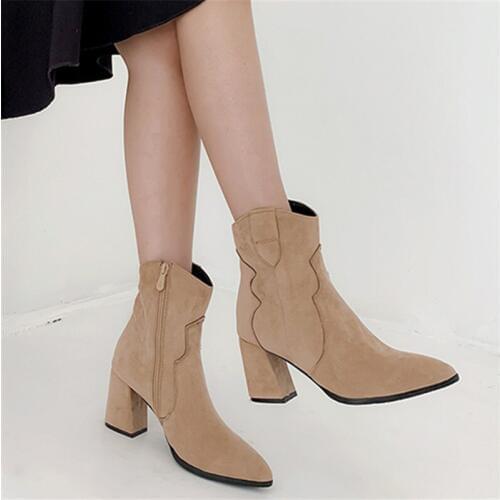 2019 New Hot Cow suede Women Ankle Boots Casual Platform pointed toe Winter Shoes Solid Color Zipper Warm all match