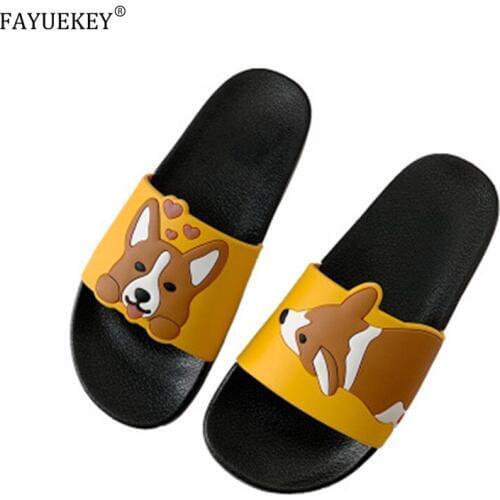 Women Summer Slippers Slide Sandals Beach Slides Flip Flops Cartoon Dog Corgi Comfortable Thick Sole Women Girls Flat Shoes