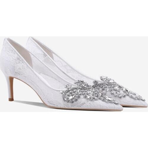 2021 spring new lace party dress shoes large size rhinestone white bridal wedding shoes stilettos pointed shallow female shoes