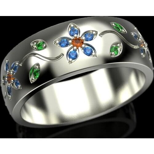 2021 Vintage Crystal Zircon Women Rings Silver Color Engagement Wedding Jewelry Accessories Fashion Cute Flower Rings for Women