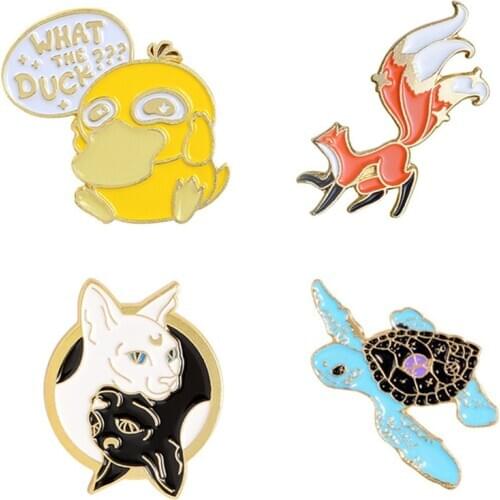 Cat Badges Enamel Brooches Lapel Pins For Backpack Womens Tortoise Brooch Cute Fox Anime Badges On Clothes Fashion Enamel Pins