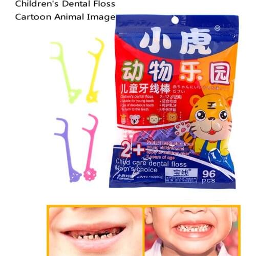 96PCS/Bag Kids cute Dental Floss Flosser , Children Cartoon Picks Teeth Toothpicks Stick Tooth Clean Oral Care