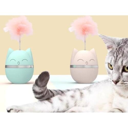 1 Set Cat Head Shape Cat Toy Stick Feather 2 Colors Tumbler Swing Toys Kitten Interactive Balance Car Funny Pet Products 7*9cm