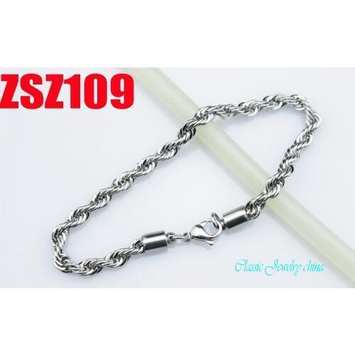 200mm stainless steel bracelet 5mm twist chain fashion mens women jewelry chains 20pcs ZSZ109