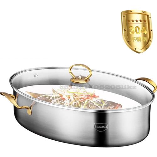 304 Stainless Steel Fish steamer 38CM Oval Steamer pot with Lid Thickened Multifunctional Seafood pots for cooking