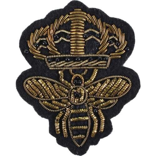 5pieces Indian Silk Gold Crown Bee Badges Motifs Embroidery Patches T-shirt Clothes Decorated Sewing Accessories TH949