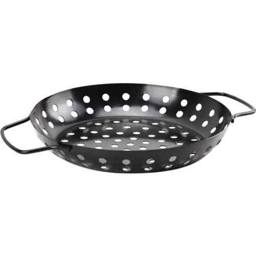 9'' BBQ Grill Pan Veggie Fruit Nonstick Pizza Tray Outdoor Picnic Black
