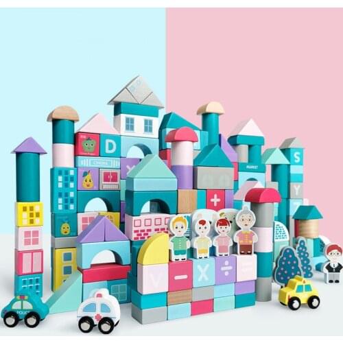 Big Size High-end Colour Wooden building blocks City Traffic Animal Character Geometric Shape Assembled Educational Toys