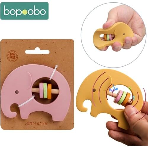 Bopoobo 5PCS Silicone Teether Elephant Cartoon Animal BPA Free Rodents Teething Necklace Food Grade Infant Chewable Rattle Toys