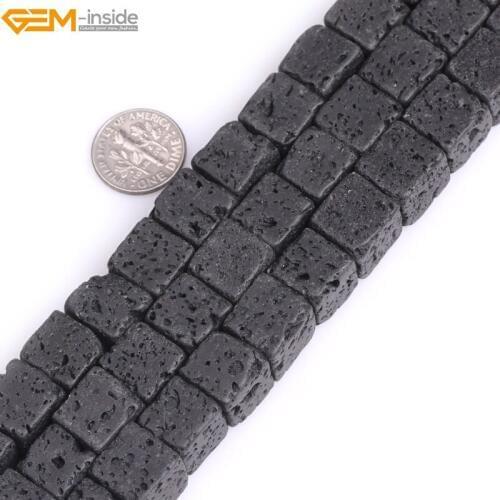 Gem-inside Natural Cube Black lava rock Loose Stone Beads For Jewelry Making Bracelet Necklace Strand 15" DIY Jewellery