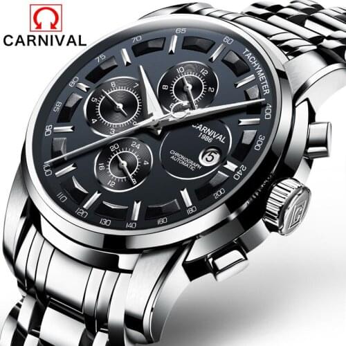 Carnival Military Sports Automatic Mechanical Watch Men Waterproo Sapphire Full Steel Strap Luxury Brand Mens Watches relogio
