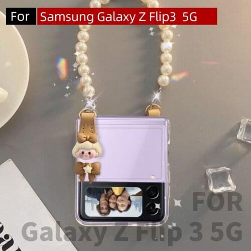 For Samsung Galaxy Z Flip3 Case, Z Flip 3 Case Transparent Case F7110 Foldable Screen Womens Portable Lanyard