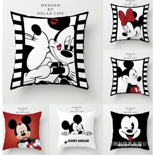 Black Cream White Pillowcase Disney Soft Cartoon Mickey Minnie Mouse Boys Girls Pillowcase Cushion Cover Bed Sofa