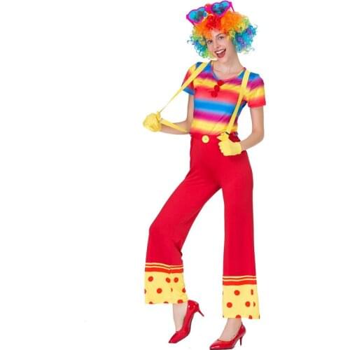 Colored Stripes Women Circus Clown Cosplay Female Halloween Droll Joker Costumes Carnival Purim Nightclub Role Play Party Dress