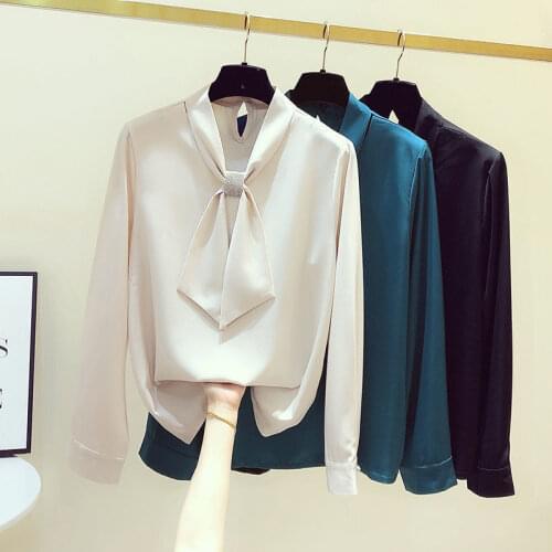 Womens Long-Sleeved Chiffon Shirt V-neck Lace-up High-End Tops Blusas Ropa De Mujer