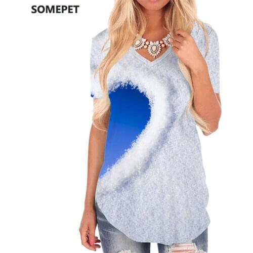 SOMEPET Love T-shirt women Pattern T-shirts 3d Creativity V-neck Tshirt Harajuku Funny T shirts Womens Clothing Summer Cool