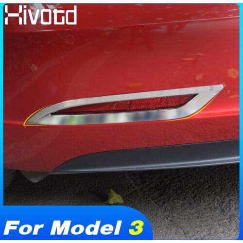 Hivotd For Tesla model 3 Rear Bumper Tail Fog Light Lamp Cover Trim Chrome Decoration protection frame auto Exterior Accessories