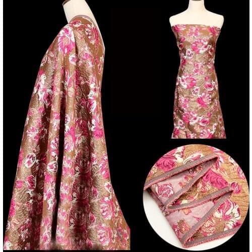 HLQON top grade gold line yarn dyed brocade jacquard light pink fabric for dress women clothing tissue patchwork by 50x145cm