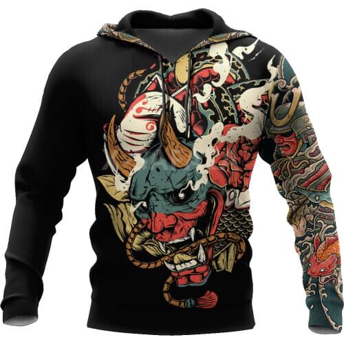 Samurai Tattoo Art 3D Print Hoodies Man Women Harajuku Long Sleeve Pullover Sweatshirts Casual Tracksuit Unisex Zip Up Jackets
