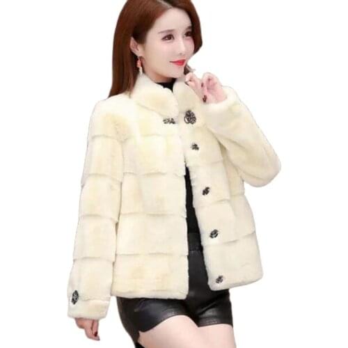 Imitate Mink Fleece Short Womens Coat Winter New Thicken Stand-Up Collar Single-Breasted Miss Overcoat Noble Ladies Jacket