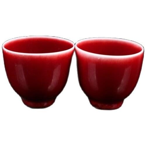 China Old Porcelain A Pair Of Red Glazed Tea Cups