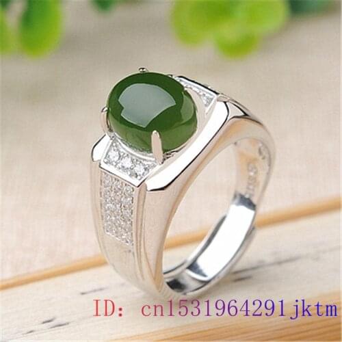 Green Jade Ring Chalcedony Gemstone Zircon Crystal Fashion Men Gifts Jewelry Natural Amulet Women 925 Silver Charm