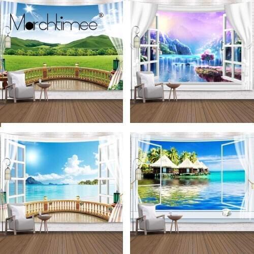 Beautiful Natural Forest Printed Large Wall Tapestry Window Sea View Hippie Wall Hanging Bohemian Mandala Wall Tapestries