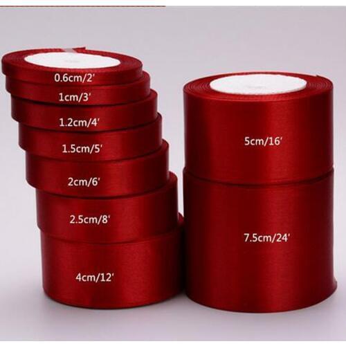 REDJCK 25 Yards\lot Wine Red Satin Ribbon Silk Fabric Webbing Ribbons For Wedding Party Decoration Christmas Gift Packing