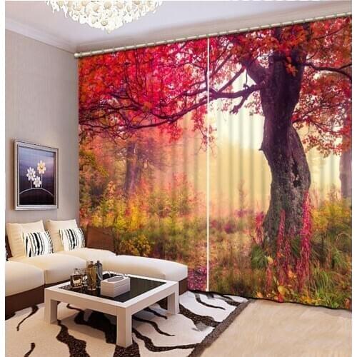 Red curtains modern living room curtains 3D Curtain Printing Blockout Polyester tree curtains