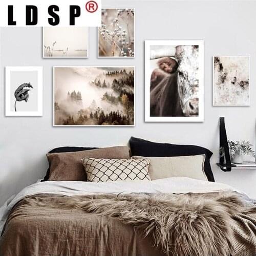 LDSP Nordic Foggy Mountain Nature Landscape Forest Canvas Painting Wall Art Print Poster Picture Modern Living Room Home Decor