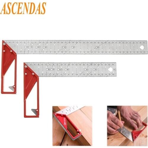 ASCENDAS 25-45cm 90 Degree Right Angle Ruler Metric T-type Ruler Hole Scribing Gauge Stainless Steel Wood Measuring Tool CS-091