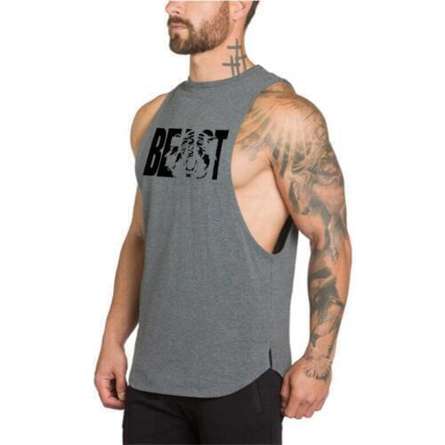 Mens O-Neck Tank Tops Undershirt,Bodybuilding Printed Fitness Men Gyms Tank Top Vest Stringer Cotton Sleeveless Shirt