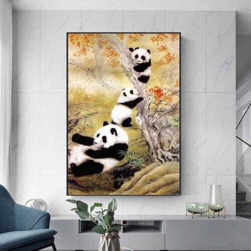 Cute Panda Play Together Watercolor Art Canvas Painting Poster Prints Wall Picture Bedroom Living Room Animal Home Decoration