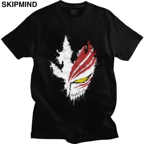 Trendy Bleach T-shirt Men Short Sleeve Streetwear Ichigo Kurosaki T Shirt Ink Hollow Mask Tshirt Pure Cotton Tee Clothing Gift