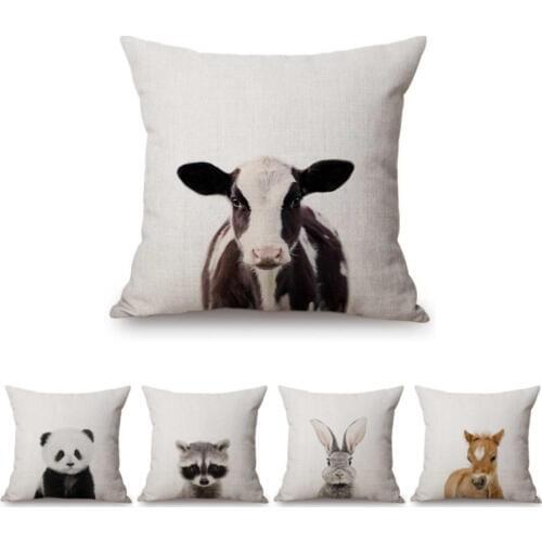 Fashion Cute Baby Animals Art Panda Lion Tiger Printed Cushion Cover Home Decorative Sofa Coffee Car Chair Throw Pillow Case
